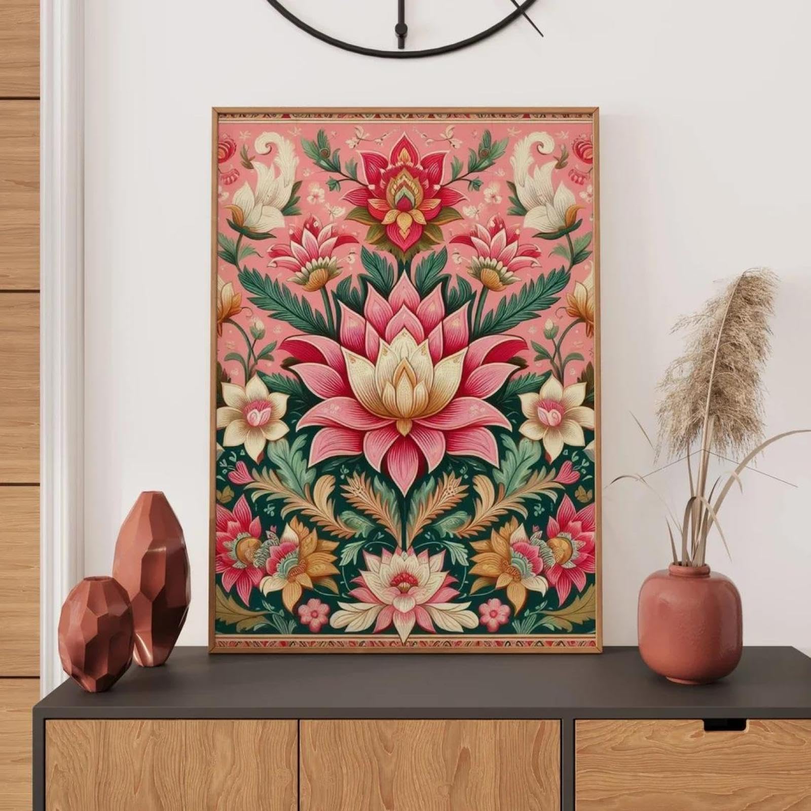 Baibexing Lotus Flower Vintage Mandala Canvas Painting Wall Art Poster, Indian Botanical Print, Traditional Floral Illustration, Boho Home Decor A9 30X40Cm Unframed