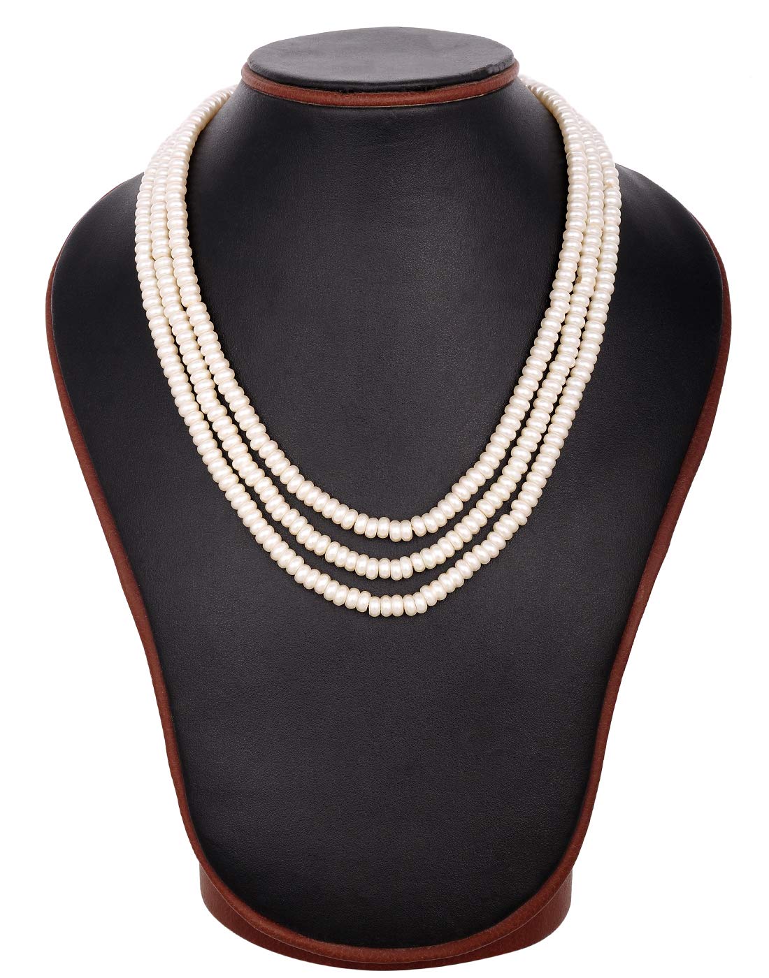 VISHAKA PEARLS AND JEWELLERS Whit 3 Layered Pearl Party Wear Necklace Set for Women 1