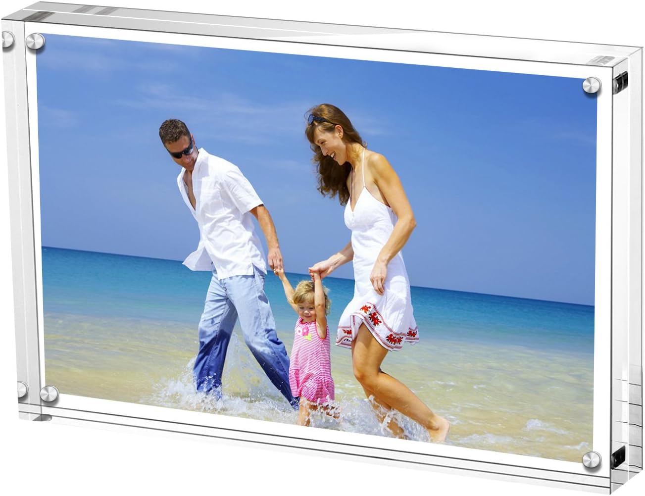 Acrylic Photo Frames 15x20 cm (6x8 inch), Clear Magnetic Acrylic Block Picture Frame, Desktop Frameless Photograph Display