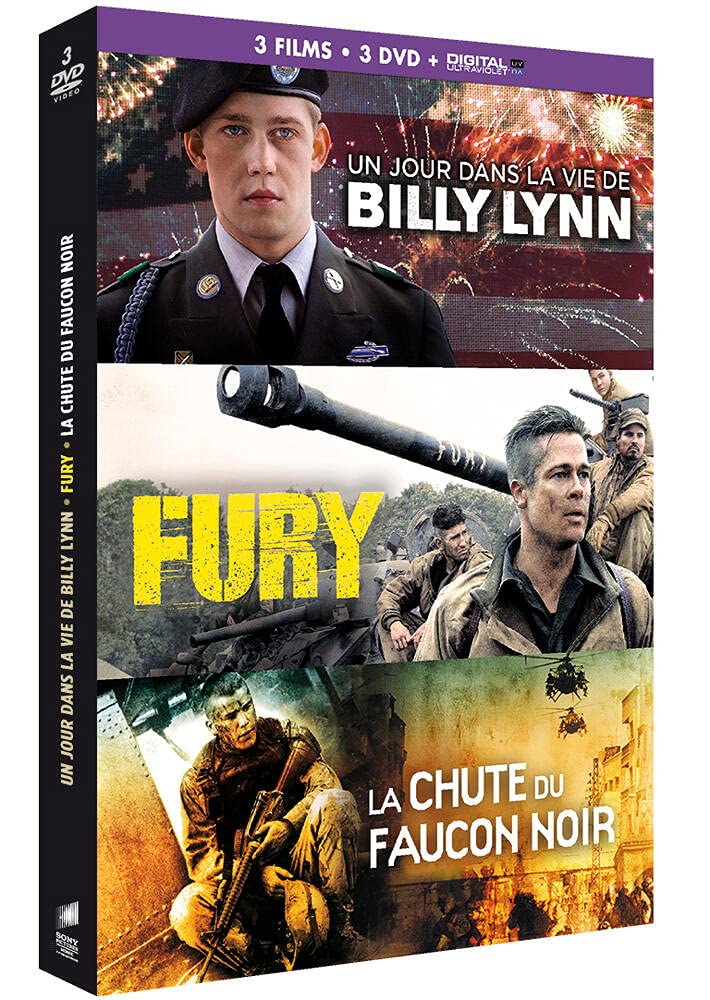 Coffret guerre 3 films : un jour dans la vie de billy lynn ; fury ; la chute du faucon noir