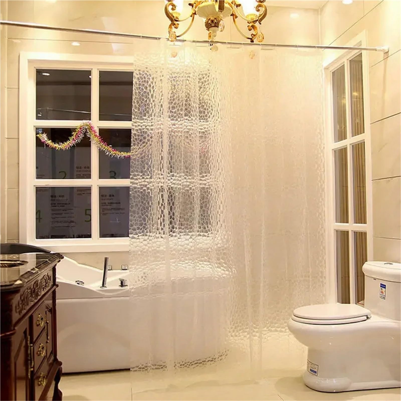 Cortina De Ducha Transparente Cortina de Ducha Impermeable, Cortina baño Transparente con Ganchos, Ancha for decoración(W80cmxH180cm)