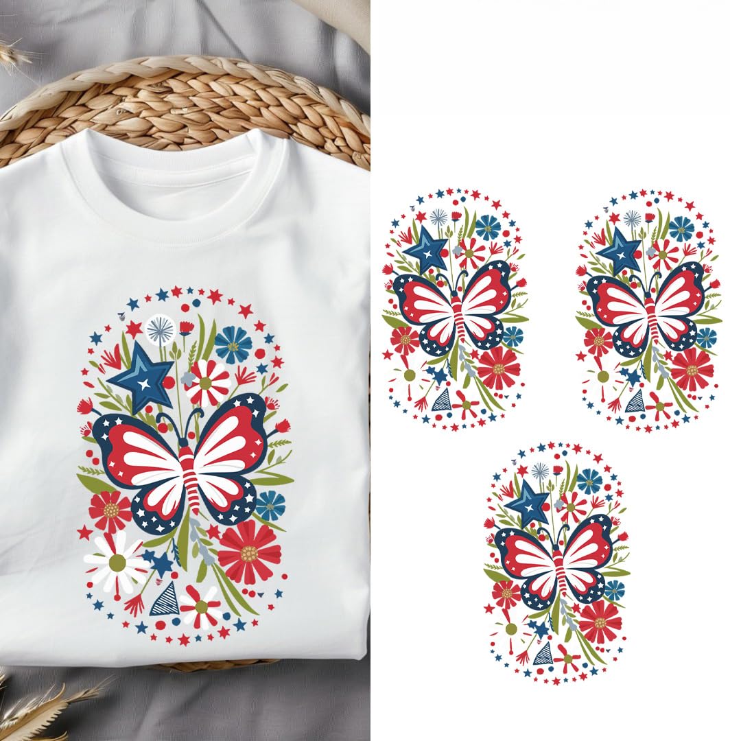 3pcs Spring Floral Butterfly, Chill The Fourth Out Png Iron on Transfers for T-Shirts DTF Transfers Vinyl Stickers Iron on Decals for Tshirts Clothes Pillow DIY Crafts (P1)