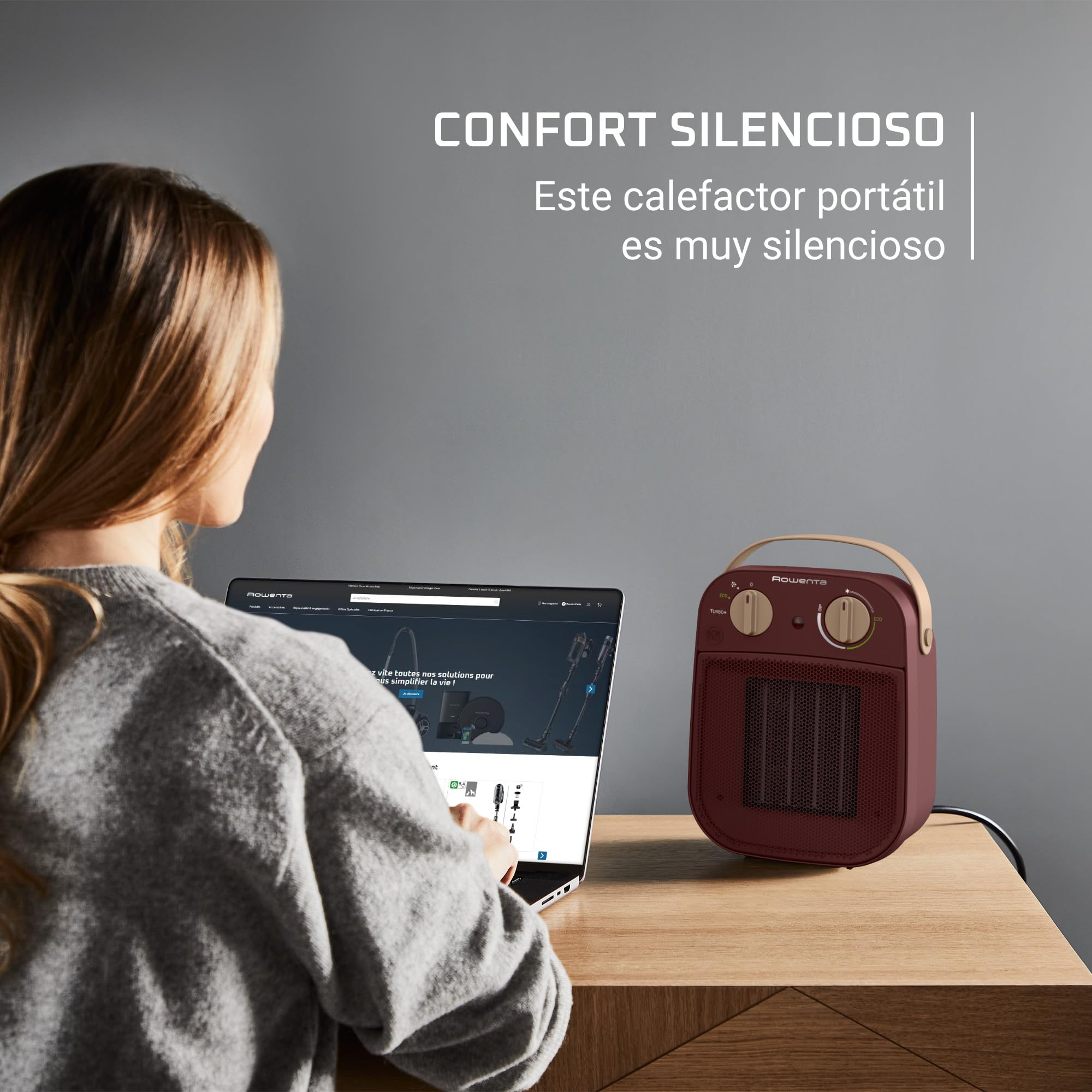 Rowenta My Nomad, Calefactor potente, Modo turbo 1800W, Modo Eco 900W, Diseño compacto, Silencioso, Fácil de transportar, SO8231F0