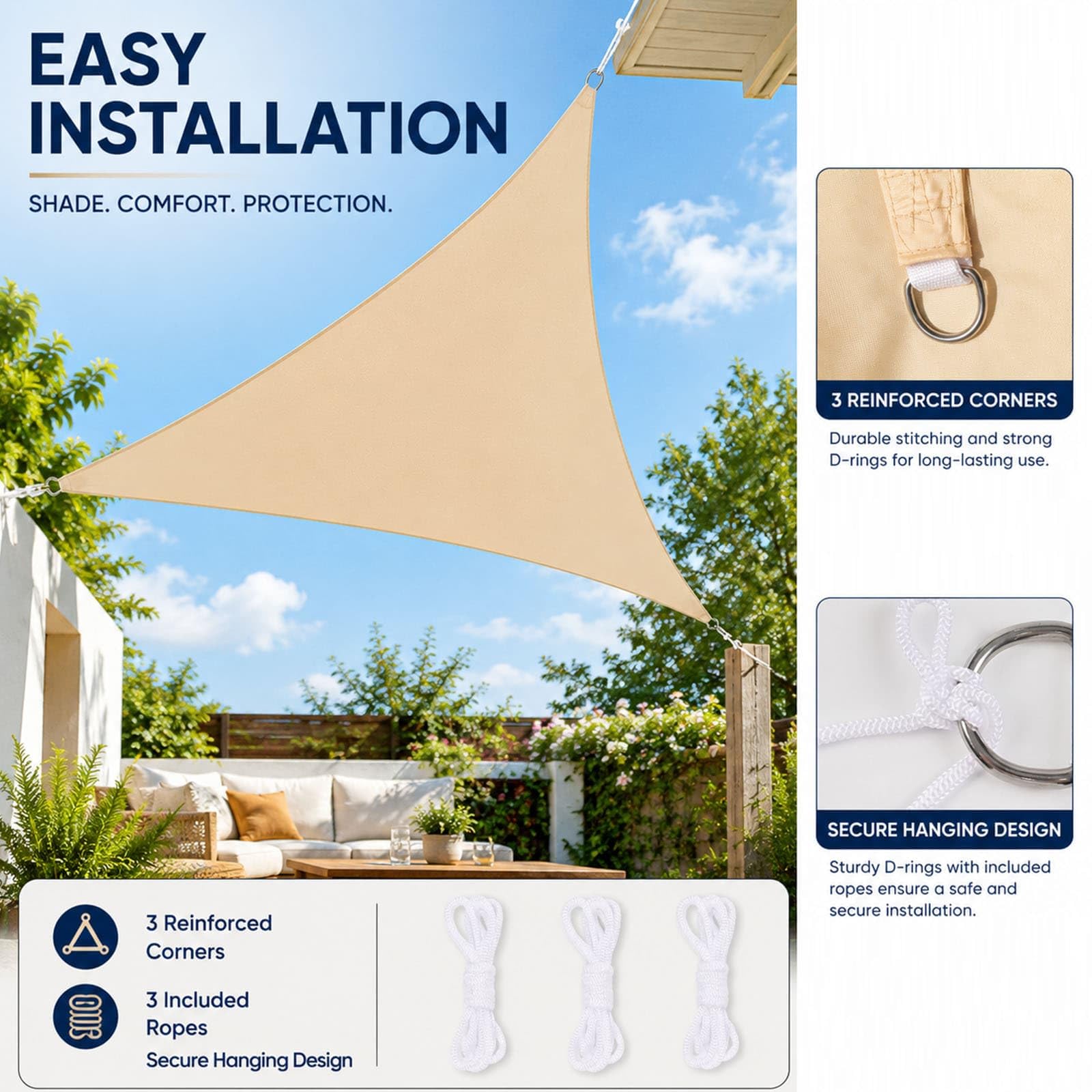 Hiseng Voile d'Ombrage Triangulaire Imperméable, Toile Ombrage Exterieur avec Oeillet & 3 Corde 95% de Protection UV Toile Solaire pour Terrasse Balcon Jardin Patio (Rouge Rouille,4x4x5.7m)