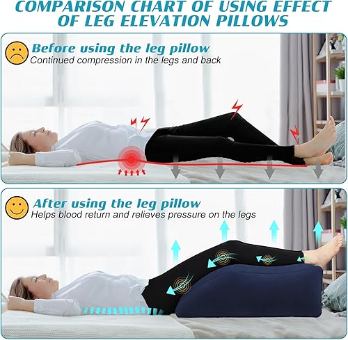 Miniatura 7 de Almohada de cuña para dormir, almohada inflable de elevación de piernas para hinchazón, circulación, alivio del dolor de piernas y espalda, almohada