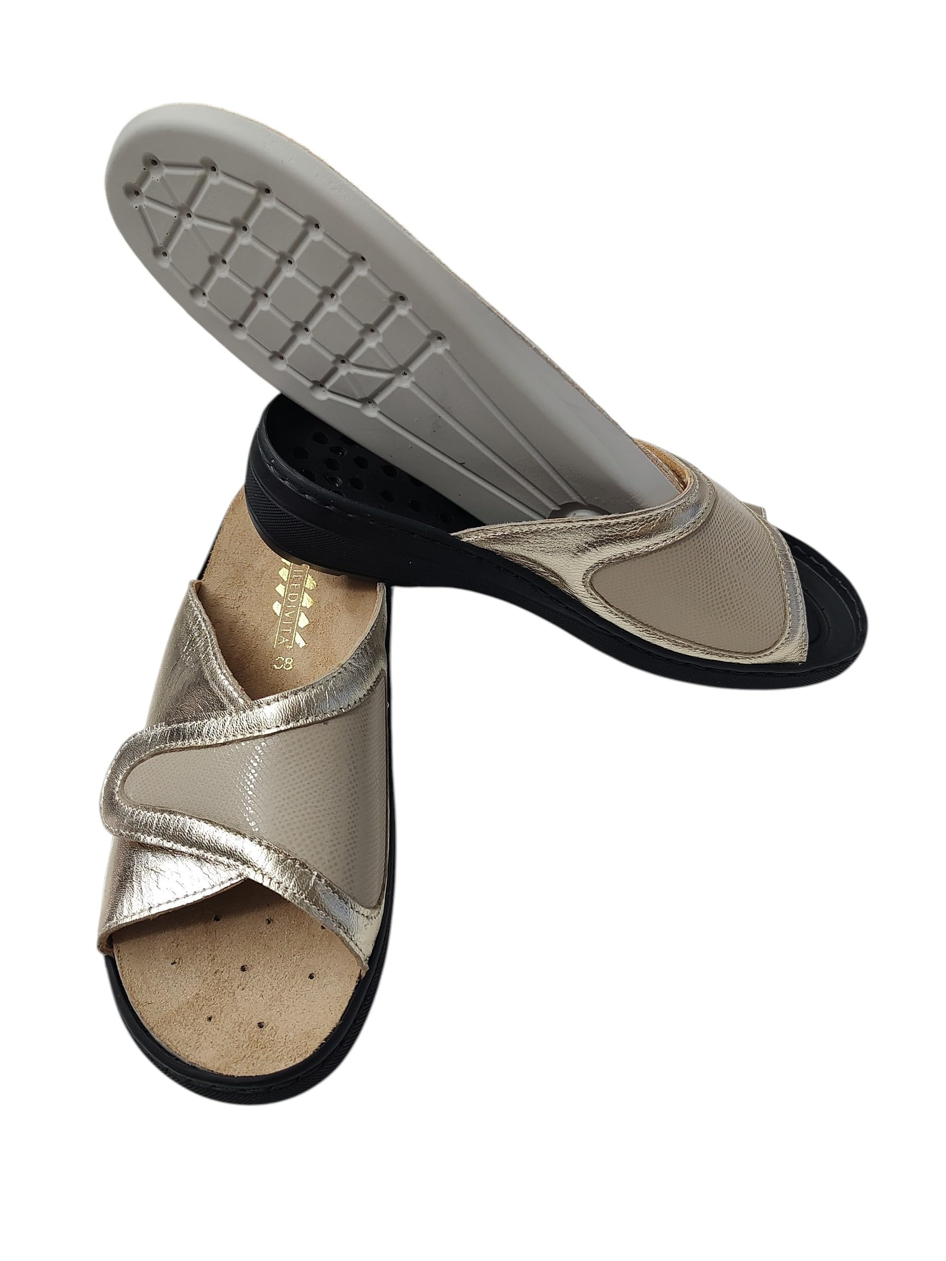generico Stile di Vita ciabatta plantare estraibile in pelle chiusura a strappo con inserto in neoprene per alluce valgo 4672 beige