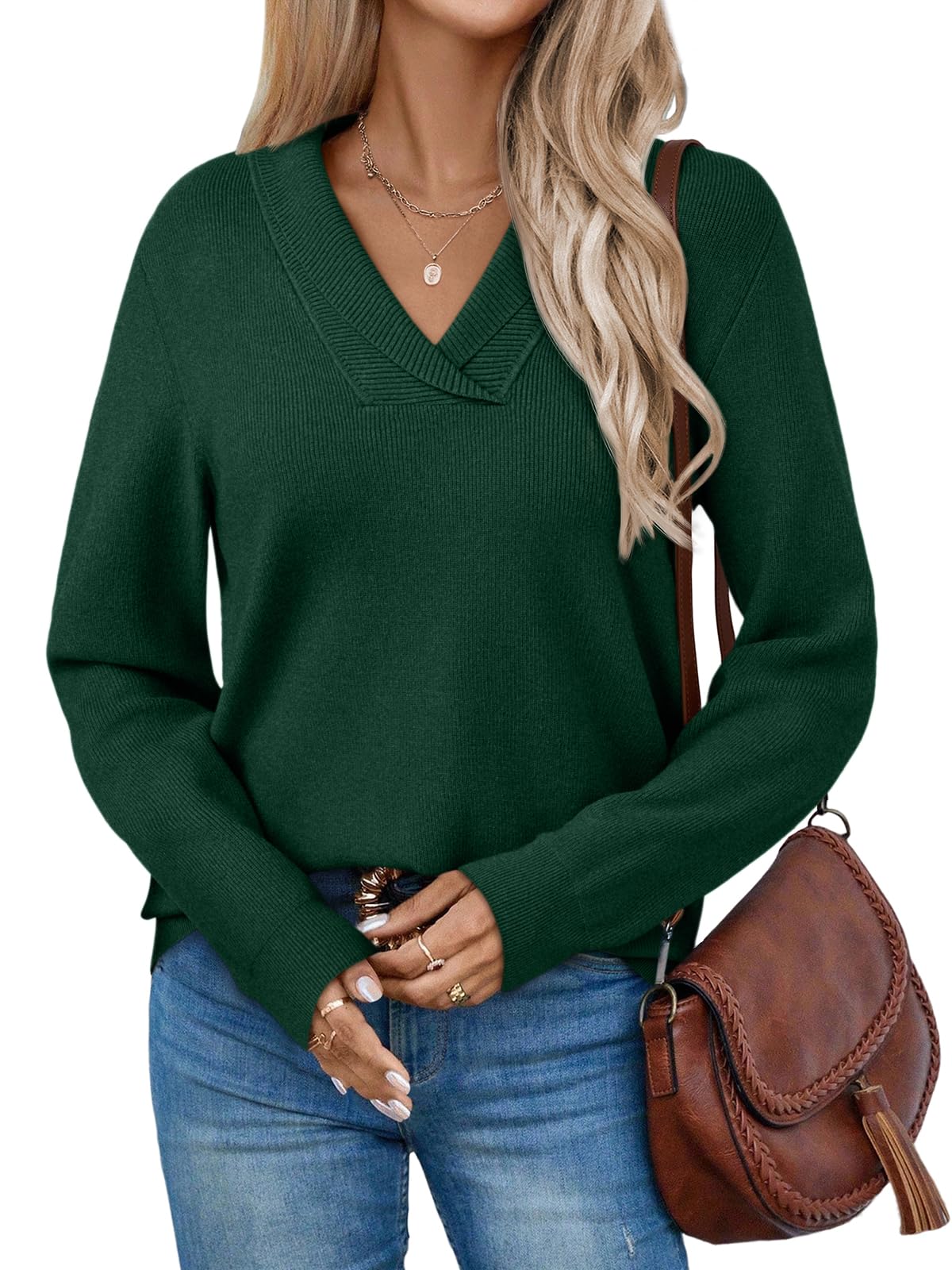 LILLUSORY V Neck Lightweight Sweaters for Women Fall Fashion 2025 Outfits Pullover Tops Trendy Tunic Long Sleeve Tops