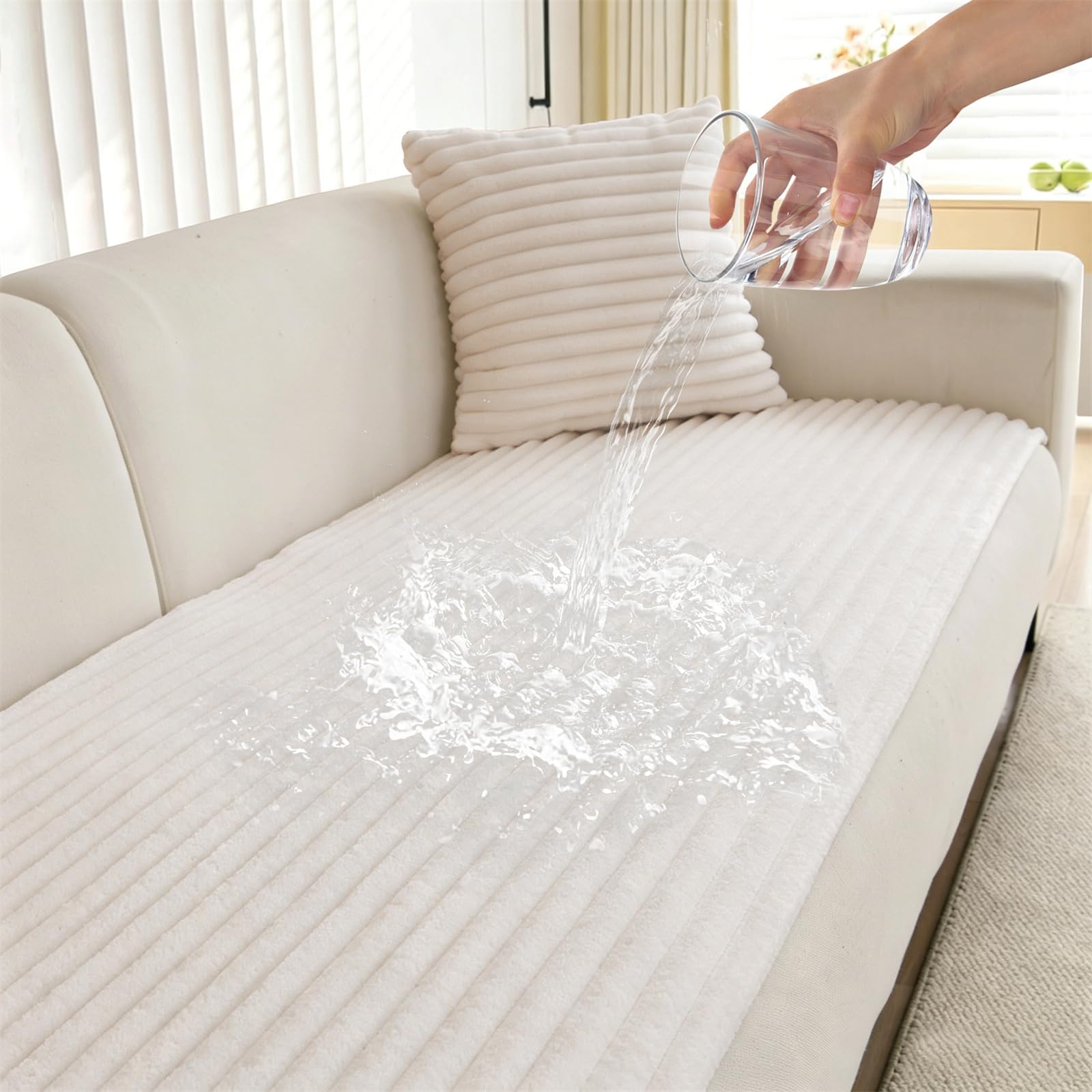 LINGKY Waterproof Sofa Covers 2 3 4 Seater Non Slip Sofa Slipcovers Super Soft & Thick Faux Fur Sofa Cushion Covers Pet Couch Covers Sofa Protectors from Pets/Kids/Dogs (White, 90x90cm) — image 1