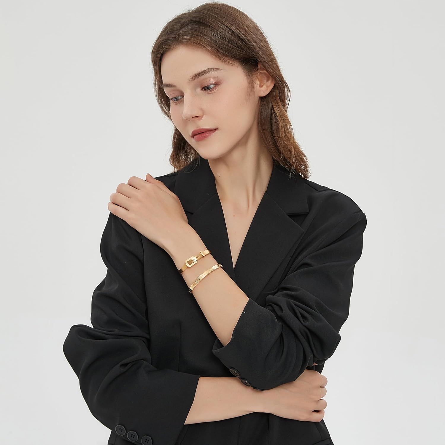 Gold Silver Plated Bracelets for Men Women Roman Numeral Bangle Bracelet Stainless Steel Personalized Engraved Unisex Gift