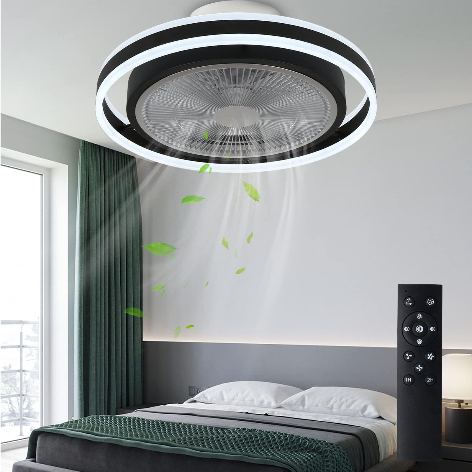 ZSAGKJ Bladeless Ceiling Fan with Light 72W LED Dimmable Lighting Flush Mount Ceiling Fan with ...