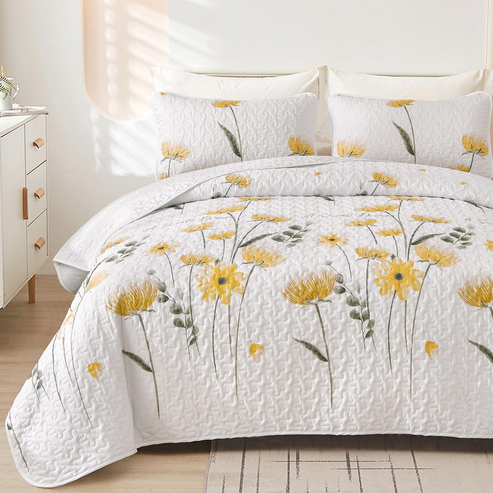 Dinjoy Yellow Floral Quilt