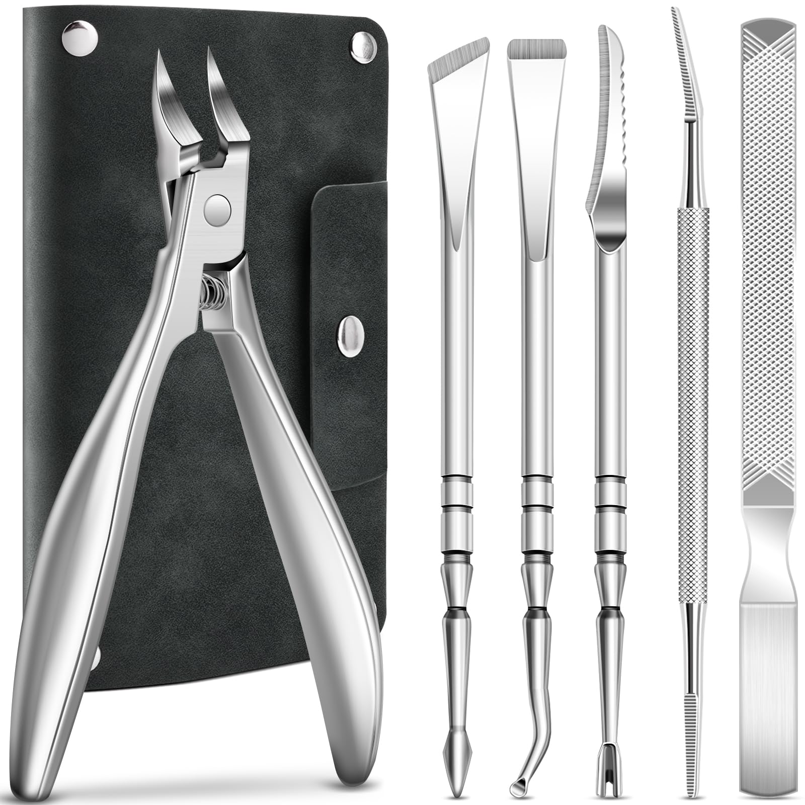 6PCS Ingrown Toenail Treatment Set, Professional Pedicure Tools for Feet, Ingrown Toenail Removal Kit with Leather Case Foot Nail Care Tools Manicure Set for Ingrown Toenails Calluses Corn & Dead Skin