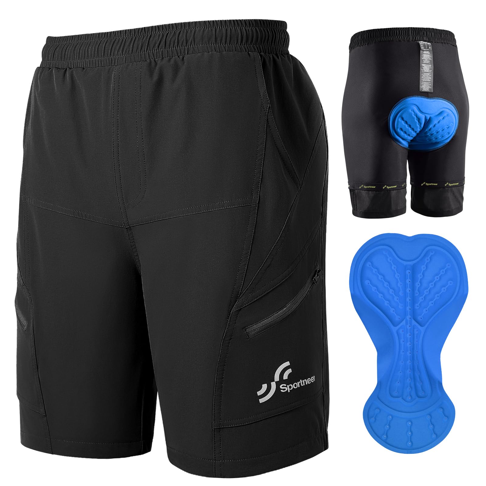 Sportneer MTB Radlerhose Herren Gepolsterte Radhose Herren Radlerhose 3D Gefüttert Mountainbike Radsport Sport Radfahren Outdoor