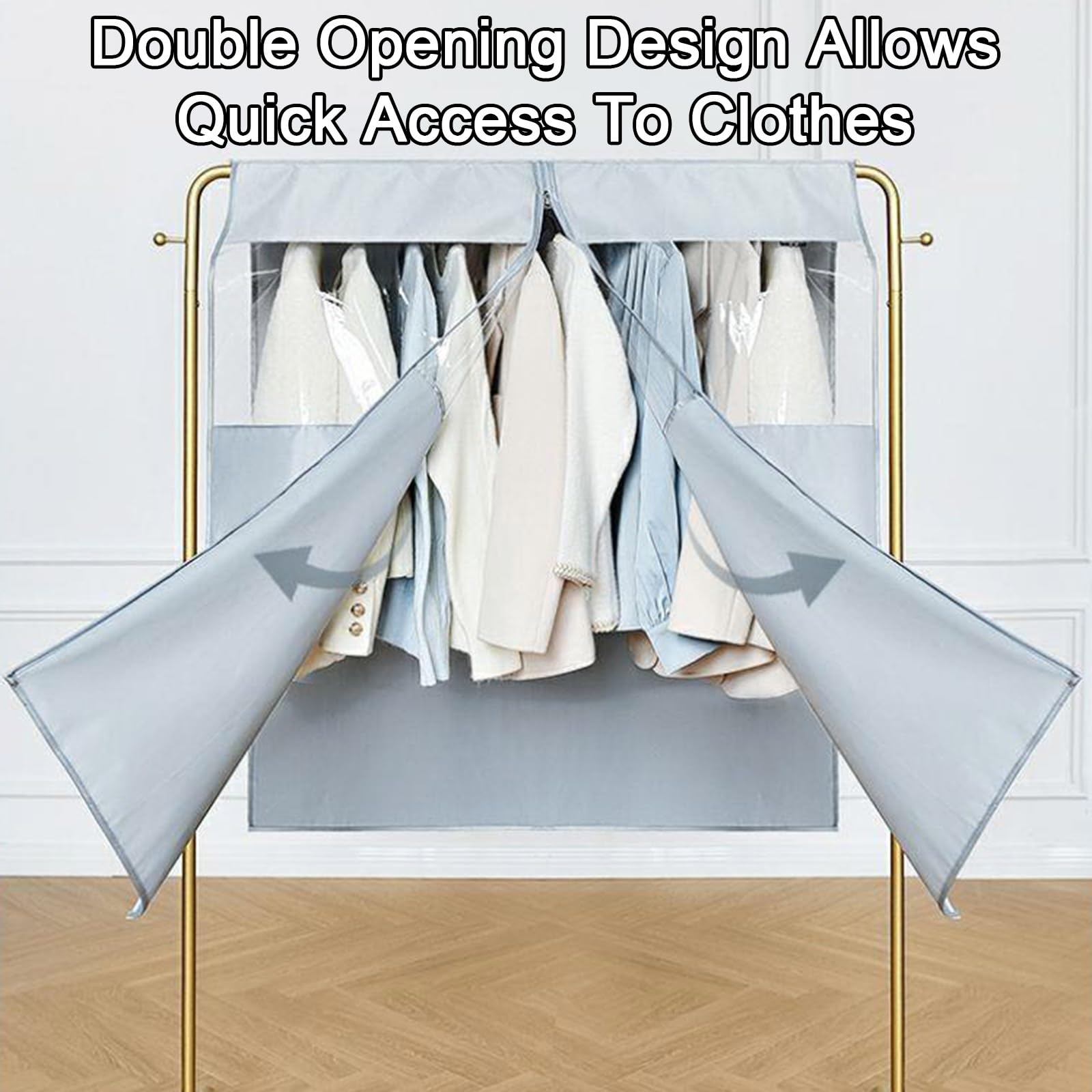 Fundas Ropa Armario, Fundas Trajes con Cremallera Completa de Satén para Colgar Ropa, para Abrigos y Vestidos Largos(Blue,120x123cm/47x48in)