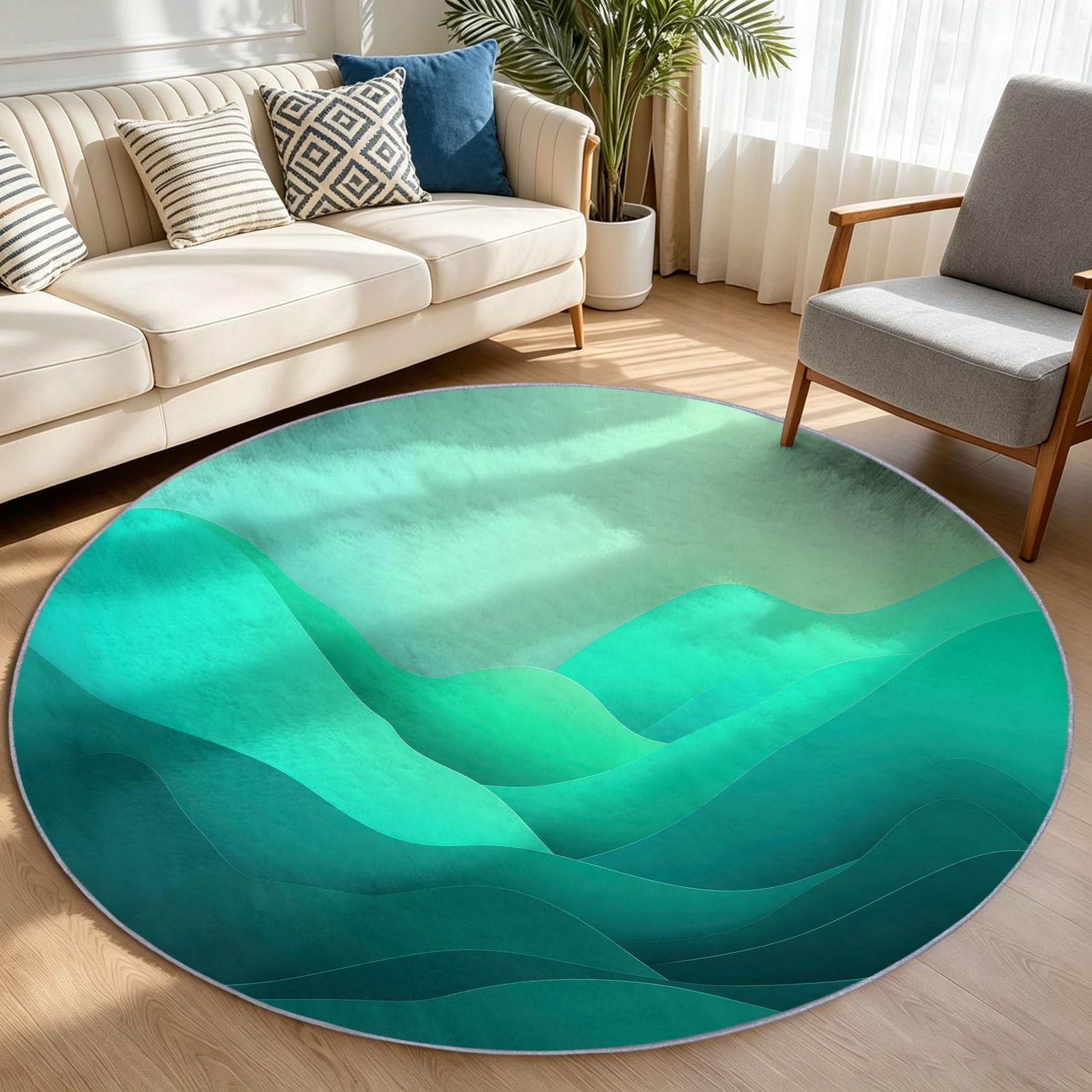 Tappeto rotondo lavabile, 60 cm, morbido a pelo corto, moderno e minimalista, con retro antiscivolo, leggero e resistente alle macchie, per camera da letto, soggiorno e camera dei bambini, onde