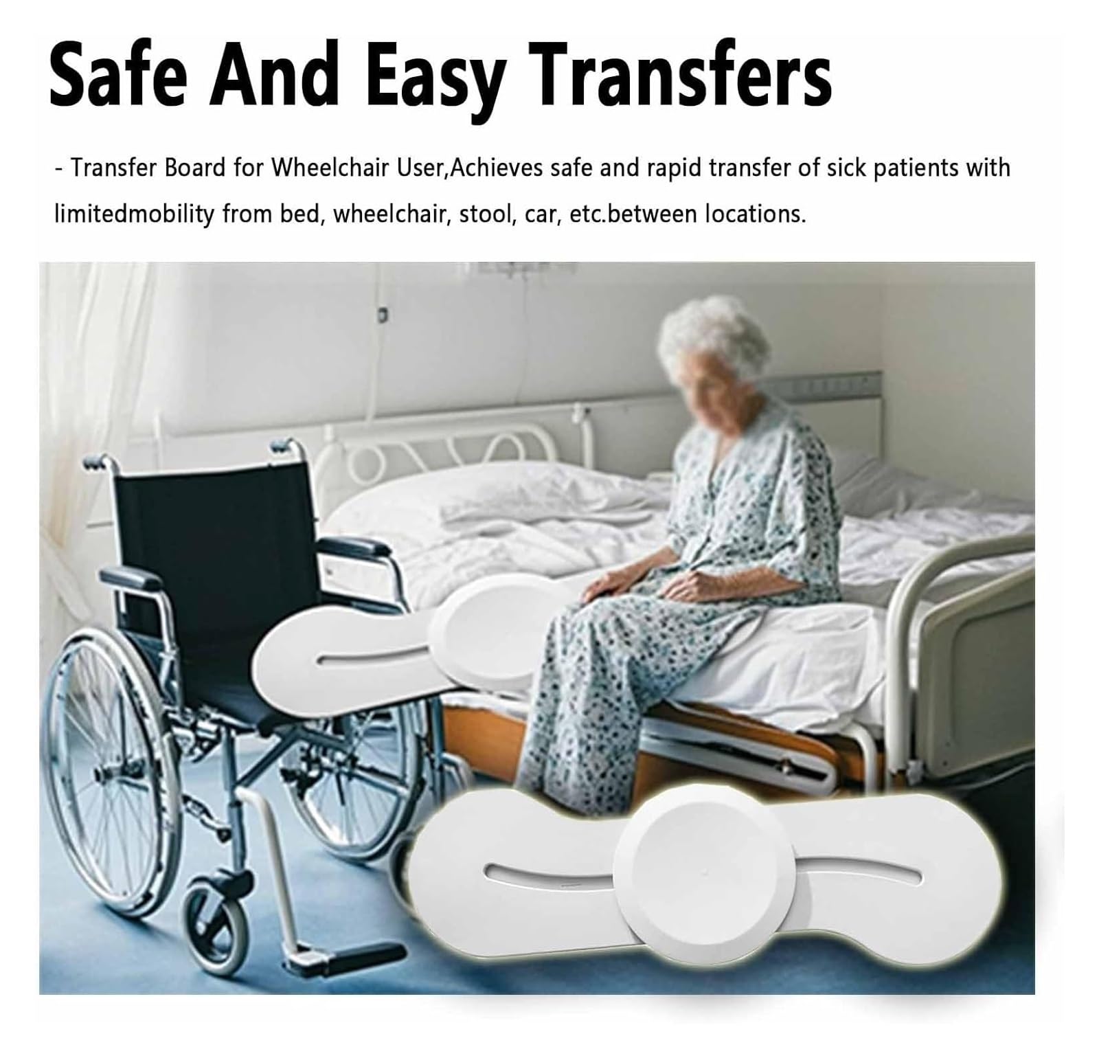 Tabla deslizante de transferencia con disco giratorio 360° -(102cm) | Polímero de resistente para traslados entre camas/sillas de ruedas,soporta 100 kg,Diseño curvo antideslizante para cuidadores