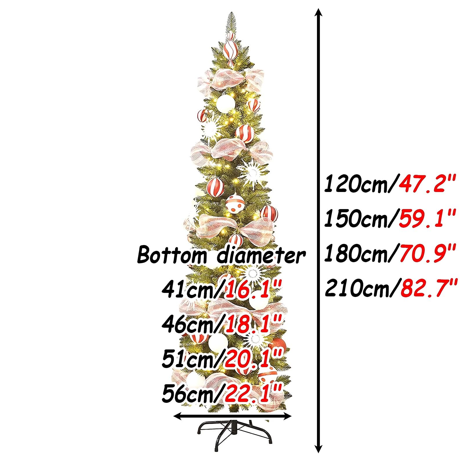 Alberi di Natale Artificiali Piccolo Decorazioni Natalizie Materiale in PVC Albero di Natale Slim Perfetti per la Casa, i Negozi e le Decorazioni Natalizie(Red,150cm/59.1")