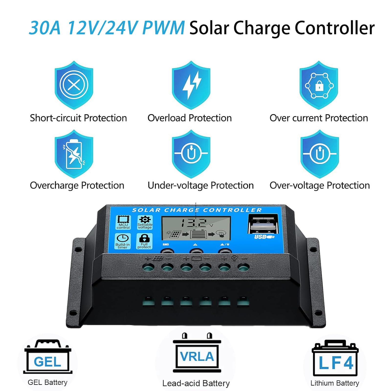 XINPUGUANG Kit Panneau Solaire 240W：2 Panneaux Solaires Monocristallin 120W 12V + Régulateur de charge 30A + câble de 3m + pinces de fixation Z pour camping-car, caravane, maison
