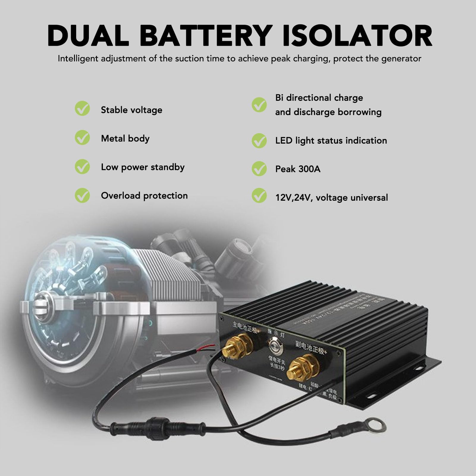 Aislador de batería Torvex, 150 A, 12 V, 24 V, separador de batería dual, relé sensible al voltaje con LED para vehículos todo terreno, barcos, yates y coches