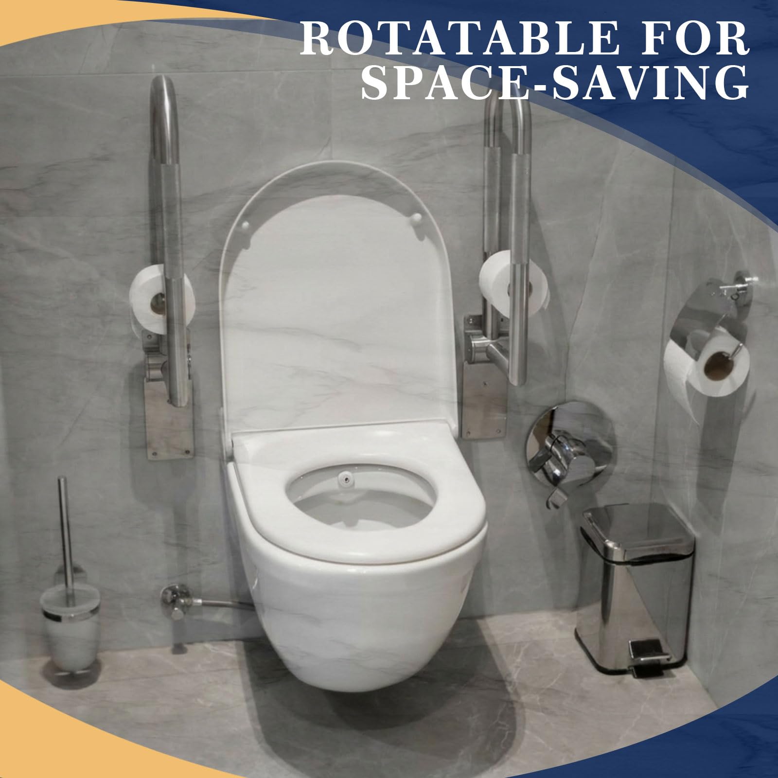 Zonon 2 barras de agarre para inodoro abatibles de 30.3 pulgadas, antideslizantes, con soporte de papel para personas mayores, de acero inoxidable, para baño, inodoro, barandillas de apoyo de