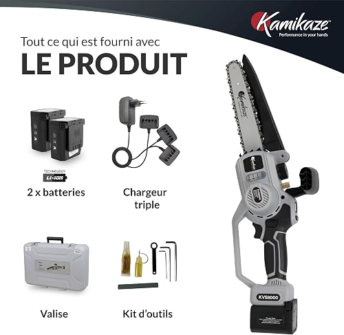 Tronçonneuse électrique KAMIKAZE KVS 8000 21V, 8 pouces, 300W, tronçonneuse électrique sans fil rechargeable avec lumière LED, travail continue - 8