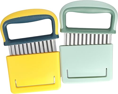 Miniatura 1 de Pokinge 2 unids cortador de verduras cuchillo de onda con estuche protector herramienta de corte de acero inoxidable vegetal ondulado rebanador para