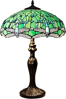 Tiffany Table Lamp Stained Glass Lamp 16X16X24 Inch Antique Reading Light (Green Dragonfly)