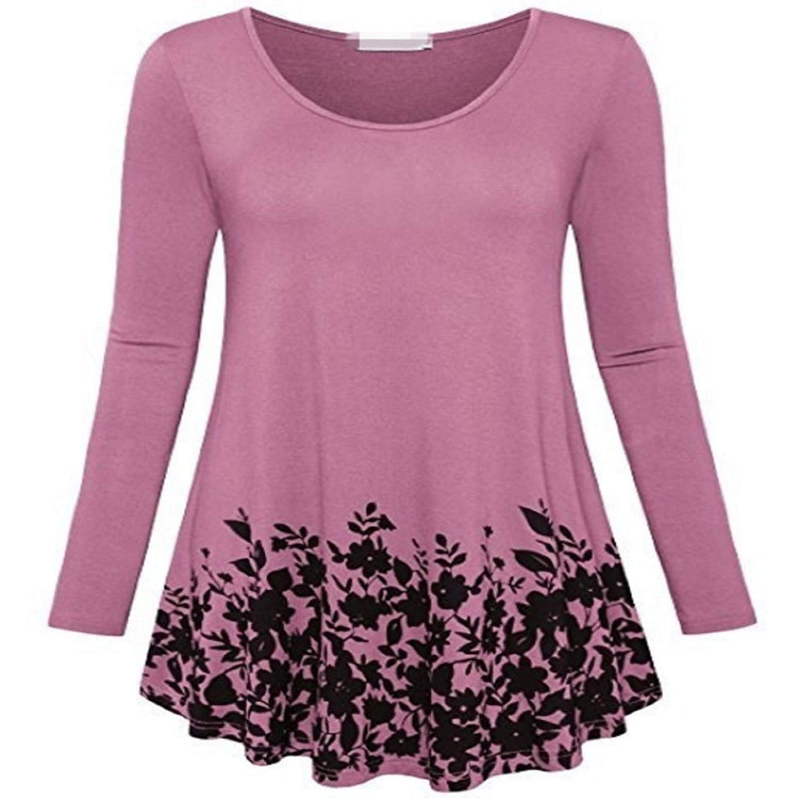 HOSD Long Sleeve Printed Round Neck Pullover T-Shirt Women