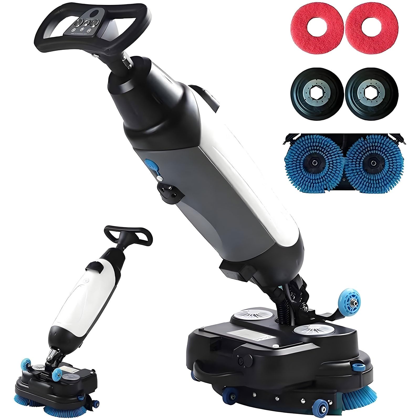 Lavadora De Pisos Comercial, Pulidora Y Abrillantadora De Suelos Multifuncional Fregadora Ligera Con Doble Disco De Cepillo, RotacióN De 360°para Escuela, Oficina, Hospital, Villa(White)