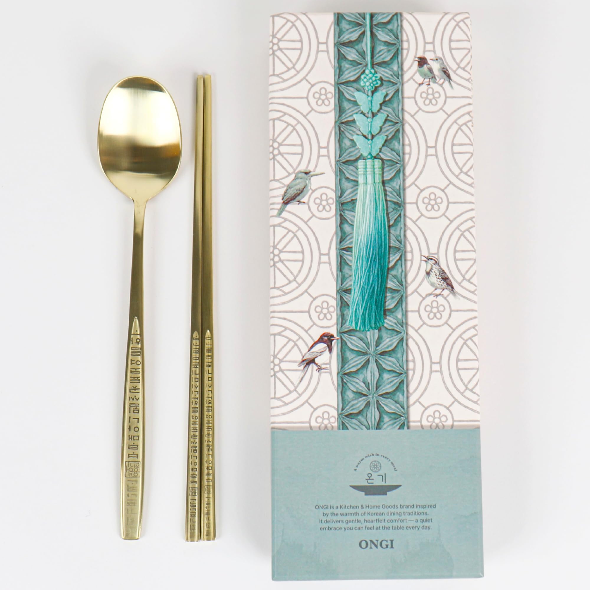 ONGI Korean Spoon and Chopstick 2 Set – Premium 18/10 Stainless Steel – Hangul Design – Gift-Ready – Made in Korea – Dishwasher Safe (Yongbi Silver 2 Set) — Amazon image 11