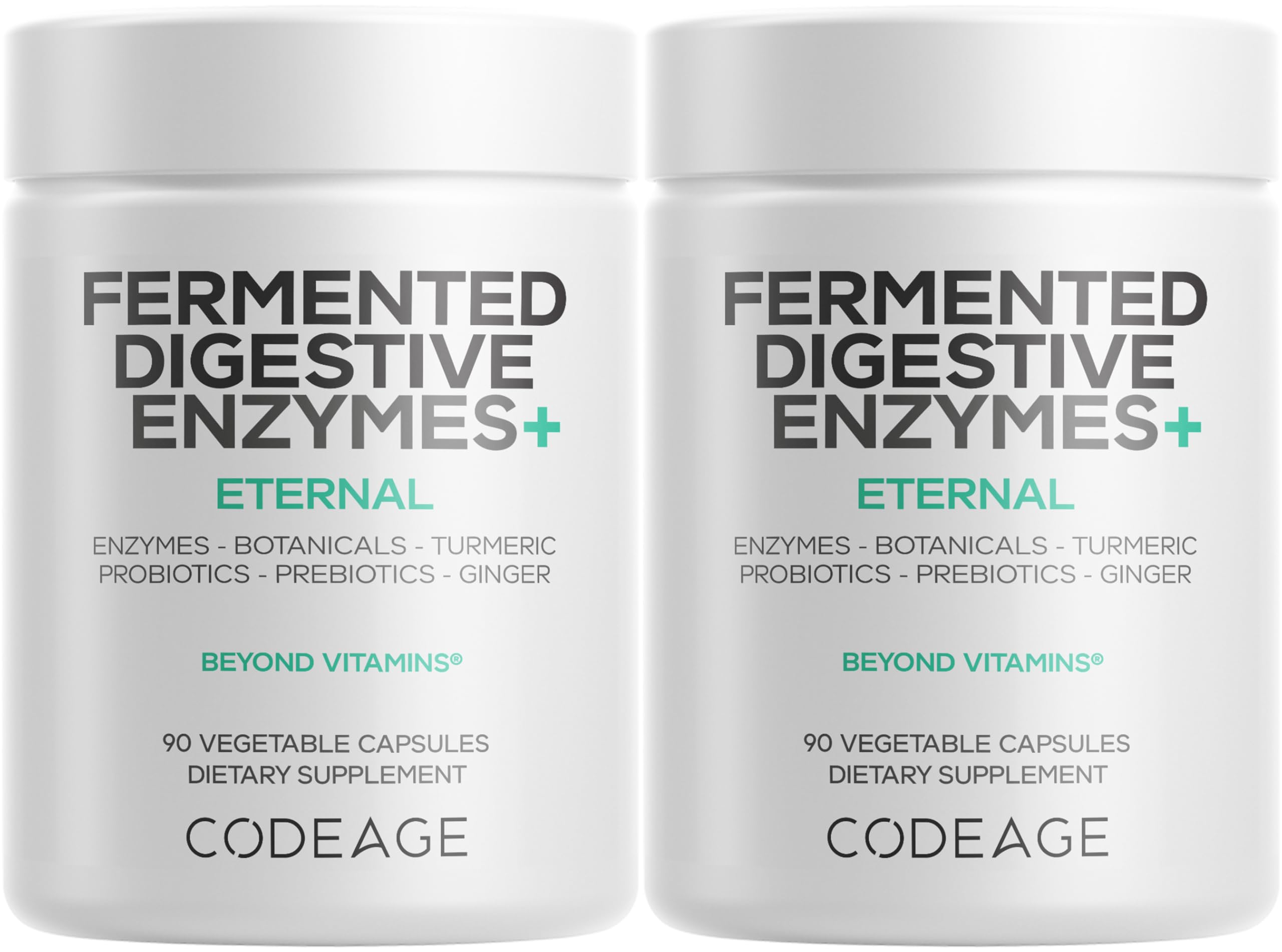 Codeage Fermented Digestive Enzymes Supplement 3-Month Supply - 14 Digestive Enzymes, Probiotics, Prebiotics, Fermented Botanicals, Plant-Based Multi Pancreatic Enzymes - 1 Capsule a Day - 2-Pack