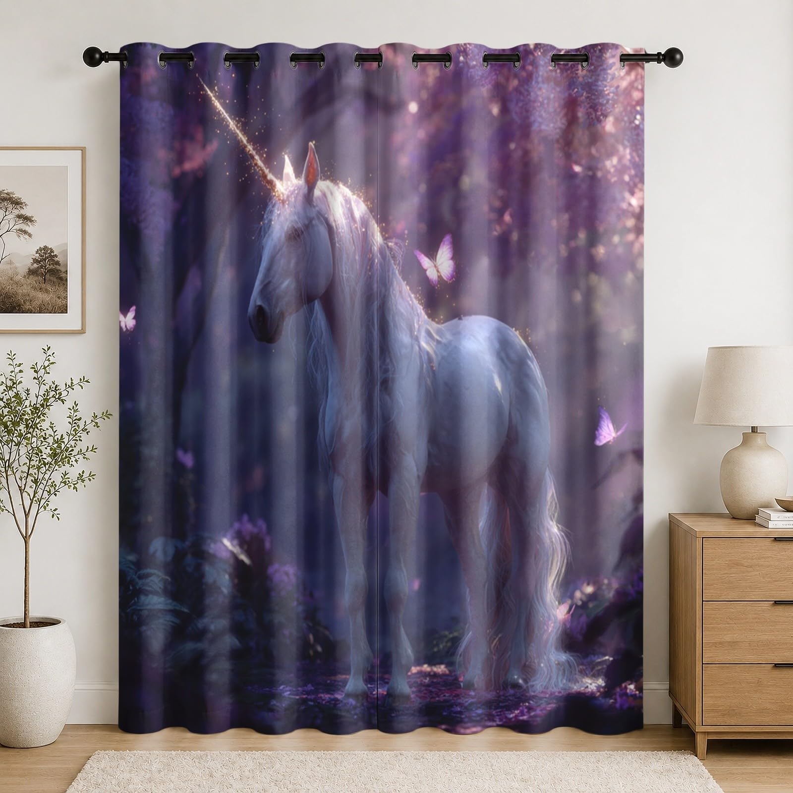 Rideaux occultants licorne 3D isolant thermique phonique pour chambre fille salon rose