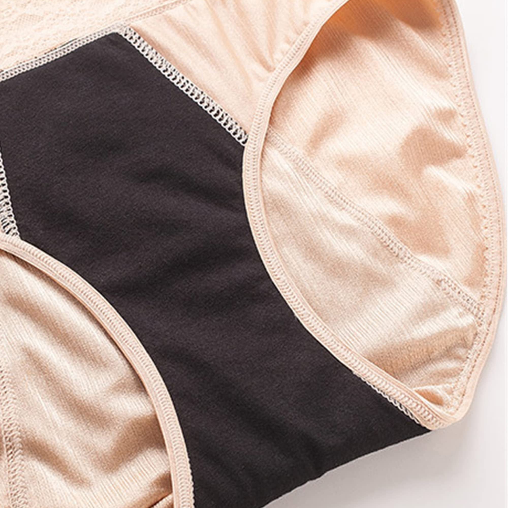 Calzoncillos fisiológicos de encaje de cuatro capas para mujer, cintura alta, transpirable, sexy, ropa interior cómoda y suave (albaricoque, 5 piezas, L)