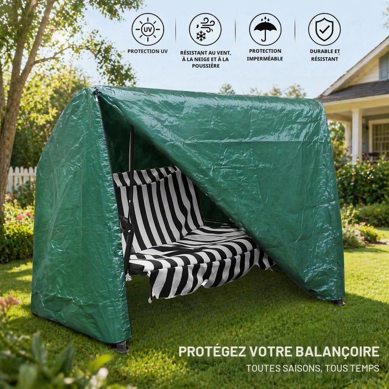 DIVCHI Housse de protection imperméable pour balancelle 3 places pour extérieur, jardin, terrasse