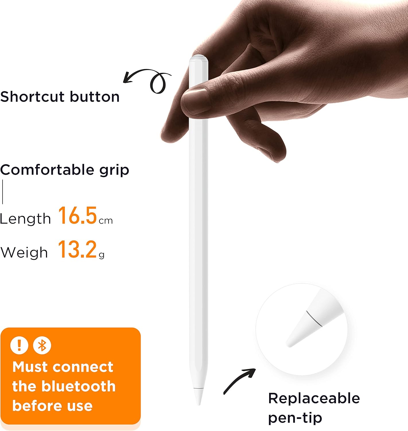 iPad Pen, Palm Rejection &Tilt G-senors Bluetooth Active Stylus Pencil for Apple iPad 2018-2023, Tablet Pen for iPad 6/7/8/9/10th Generation, iPad Pro 11/12.9 inch, Air 3/4/5, Mini 5/6