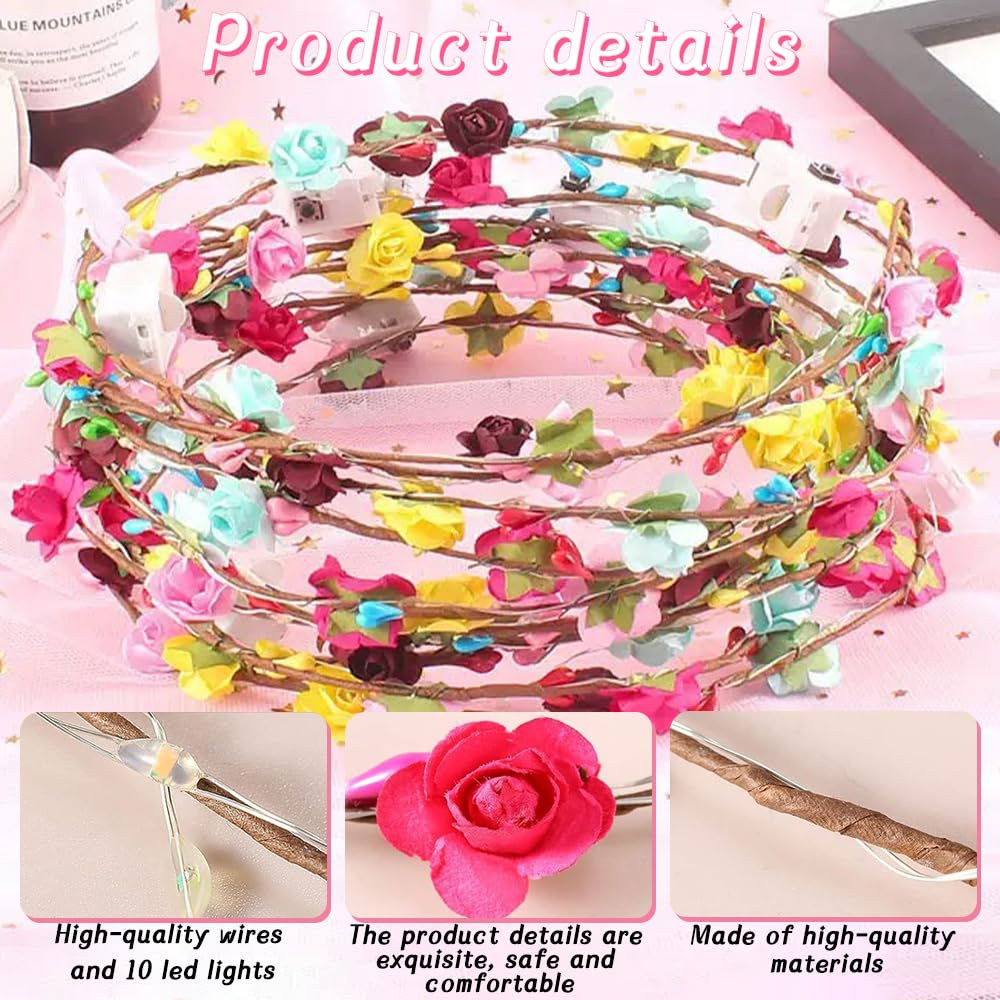 16 unidades Diadema LED Luminosas, LED Diadema Guirnalda, Diadema Decorativa Luminoso, led Headwear Floral Corona, LED intermitentes diademas, Diadema flores LED