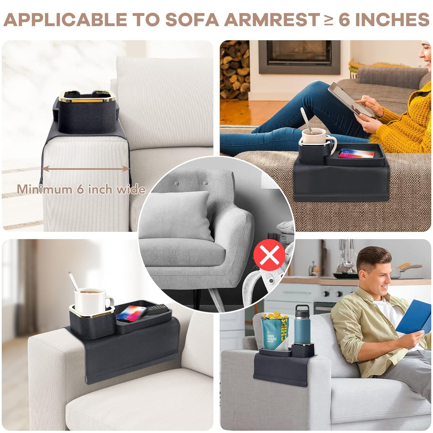 BrikipthDirt-Resistant Silicone Couch Arm Tray for Remote, Snacks, Cellphone and iPad, Gift for Family, Friend Silicone Couch Cup Holder, VIENFUT Anti-Spill and Anti-Slip Sofa Armrest Tray 3