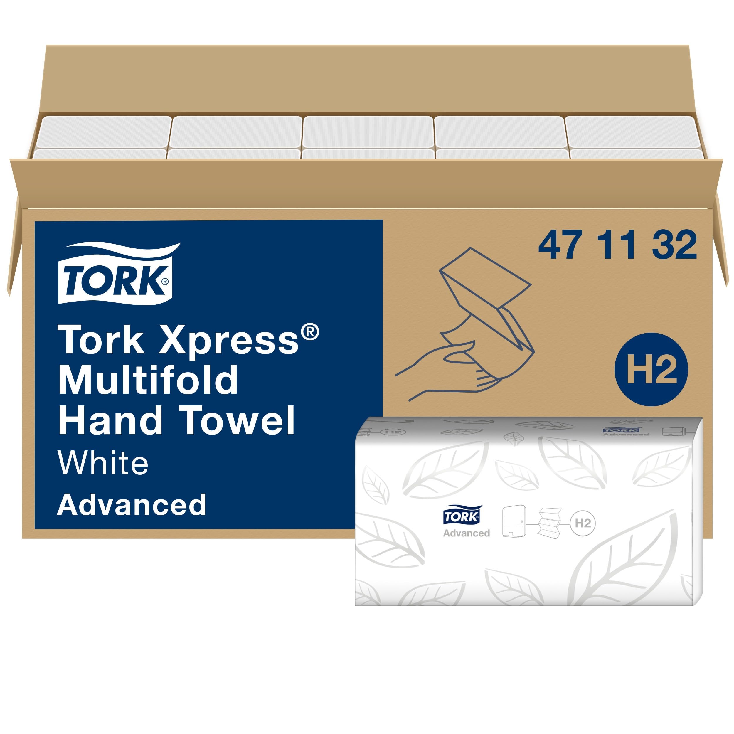Tork Xpress Essuie-mains interfoliés blancs H2, Advanced, 100% fibres recyclées, 20 x 190 feuilles, 471132
