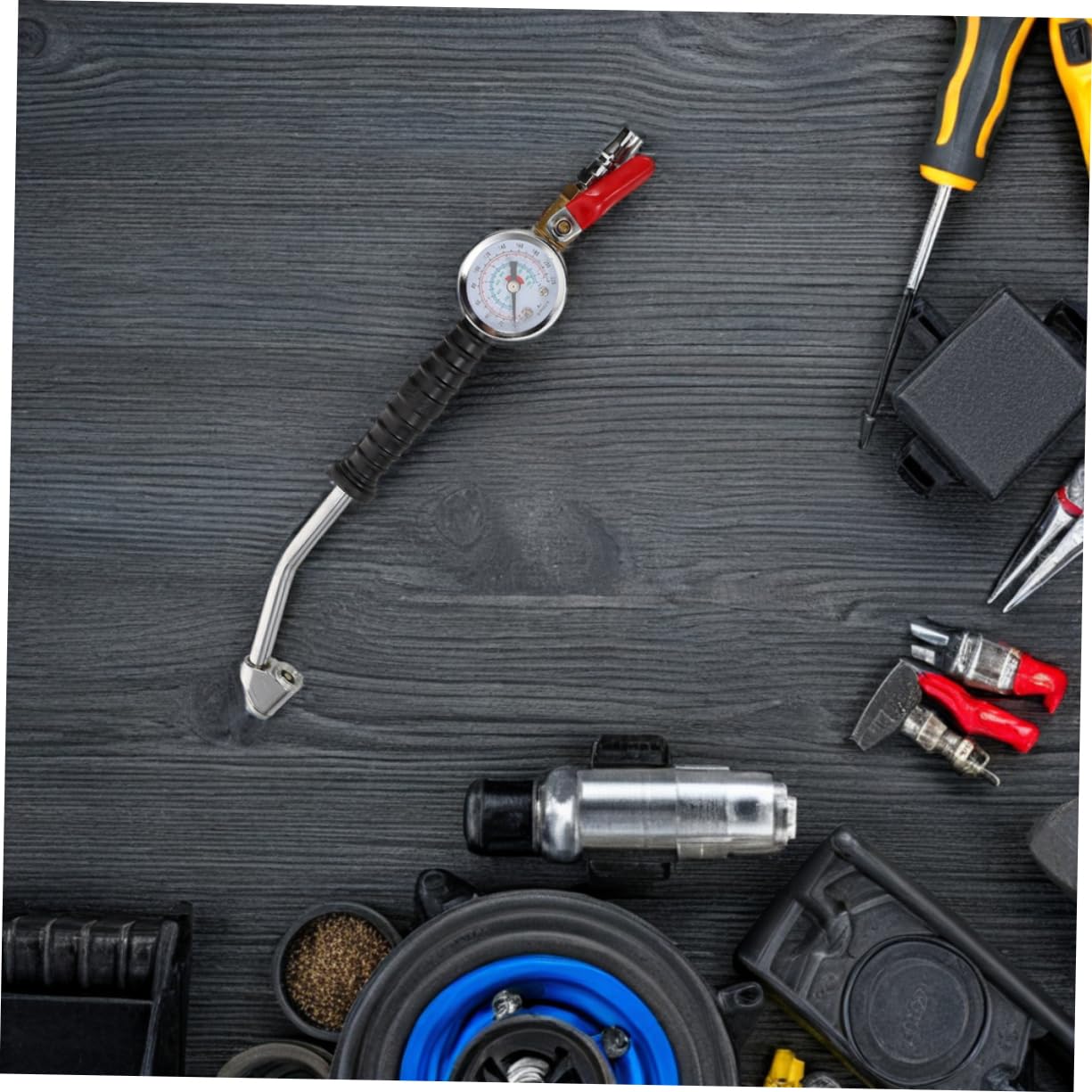 MAGICLULU 2pezzi Gonfiatore Per Pneumatici Con Manometro e Adattatore Per Compressore Design e Testa Angolata Per e Bici Accessori Per Manutenzione Pneumatici