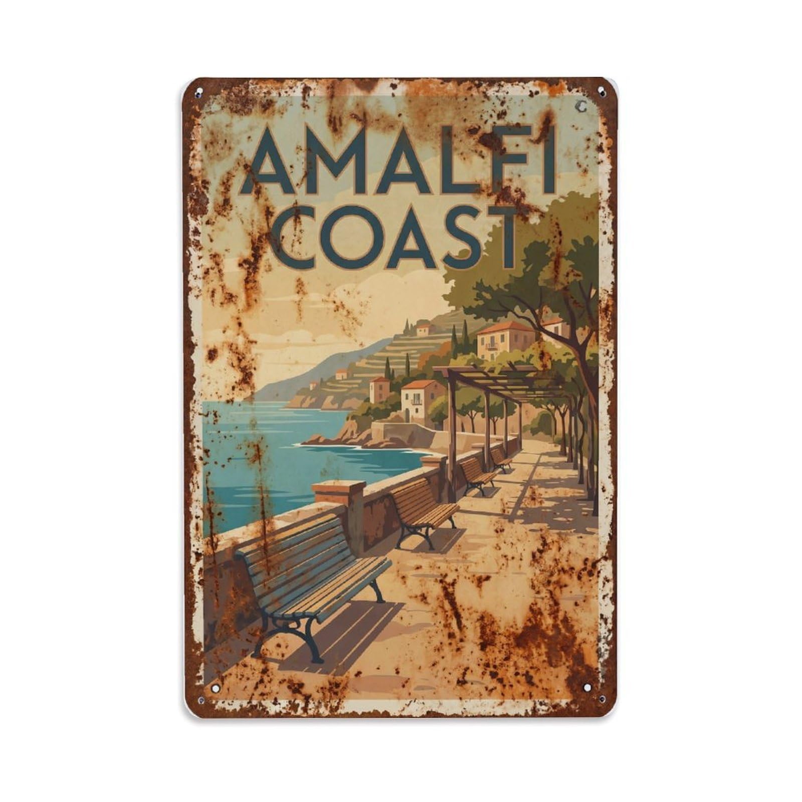 Fqnyr Style Vintage Travel Esplanade Italy Coastal Metal Tin Sign Plaque Wall Decor For Cafe, Club Bar, Office, Home Garden Metal Poster 8X12inch