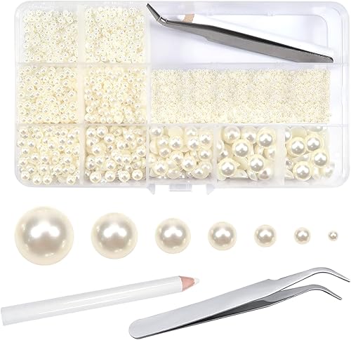Miniatura 7 de TOAOB - 13000 cuentas de perlas de imitación de parte trasera plana, cuentas de perlas blancas media redondas, cabujones de 0.08 a 0.39 pulgadas,