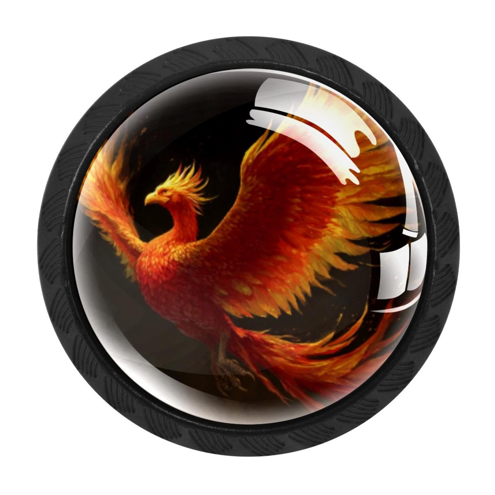 CHENZZZZ 4 Pack Inhomer Fire Phoenix Spreading Wings (2) Drawer Knob Cabinet Hardware