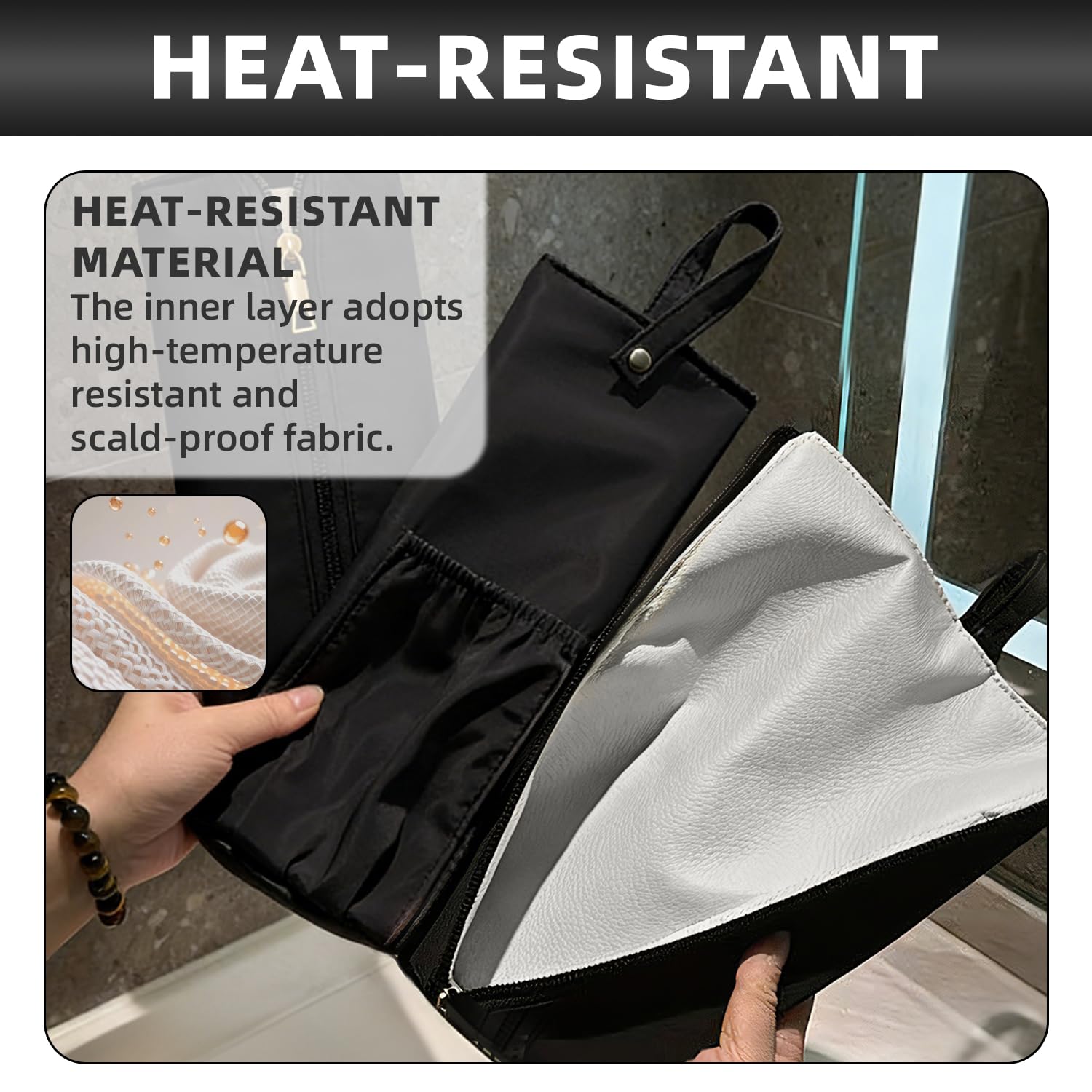 Funda Plancha Pelo Funda Airstrait,Estuche Airstrait con Forro Antiquemadura Adecuado para Tenacillas, Planchas y Otros Utensilios de Peinado,Colgable A Prueba de Agua,Negro