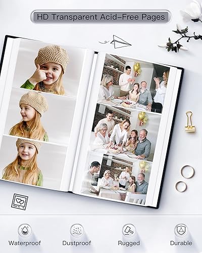 Vista 70 de popotop Álbum de fotos de 4 x 6 – 100 fotos libros con 100 bolsillos verticales, álbumes de cubierta de lino para familia, boda, aniversario, fotos