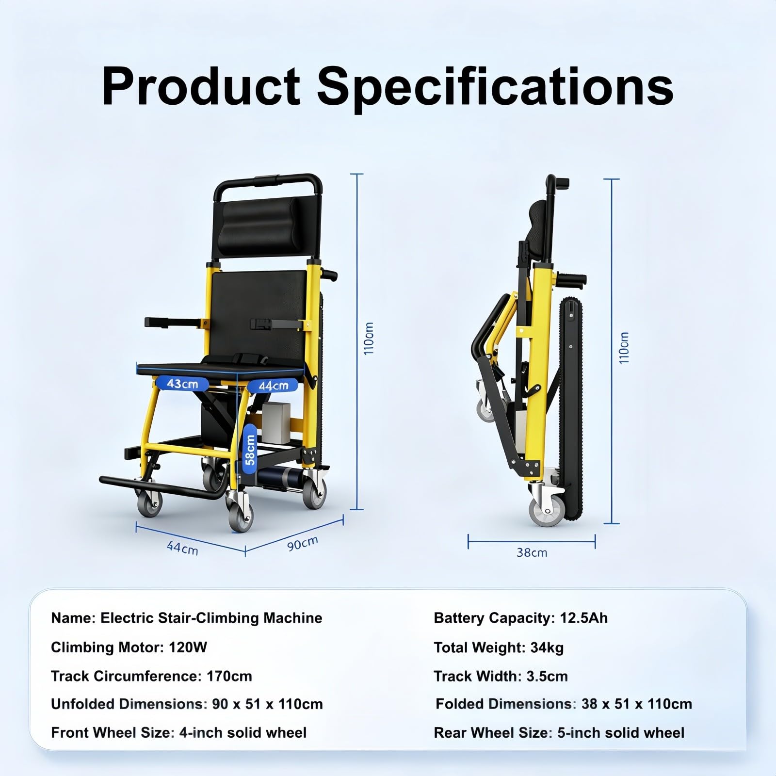 Silla De Ruedas Eléctrica para Subir Escaleras, para Adultos, 28 Kg, Capacidad Máxima De 100 Kg,Aluminio De Alta Resistencia; para Personas Mayores O Pacientes con Discapacidad.