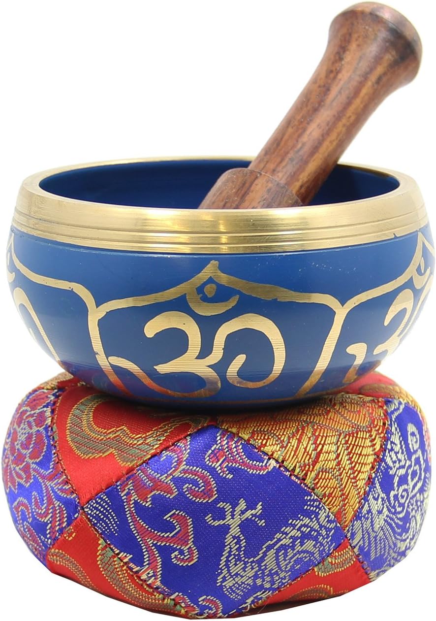 DharmaObjects Tibetan Relaxing Om Singing Bowl/Cushion/Mallet (Blue)