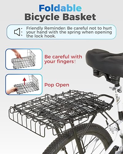 Miniatura 6 de Rear Bike Rack with Basket- Bicycle Cargo Rack with Waterproof Cover, Liner and Cargo Net, Bike Storage Basket for 26" - 29" and 700c Bikes
