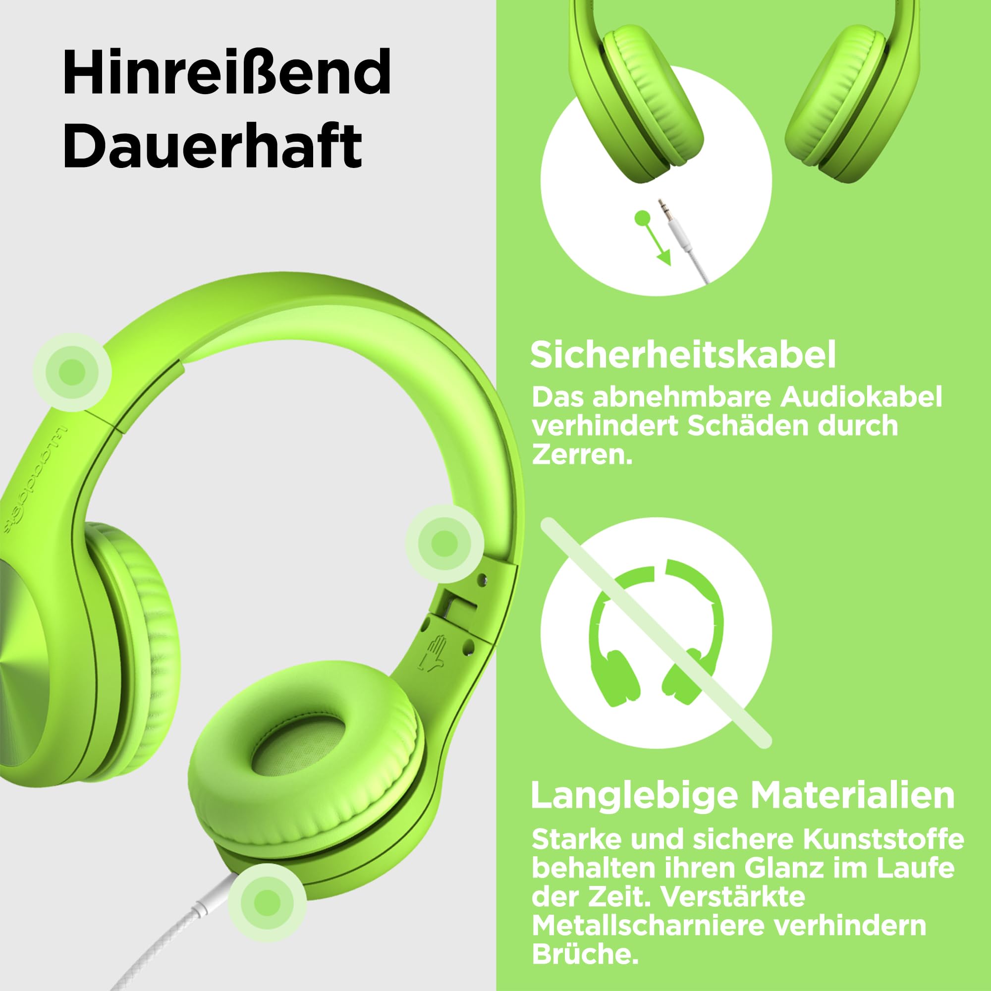 LilGadgets Connect+ Pro-Kopfhörer für Kinder und die Schule – speziell für den Komfort von Kindern entwickelt, faltbares Over-Ear-Headset mit Inline-Mikrofon, kabelgebundene Kopfhörer