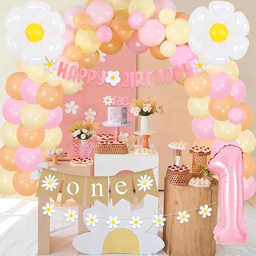 Miniatura 4 de Decoraciones de primer cumpleaños de margaritas para niñas, kit de guirnalda de globos de margaritas, guirnaldas de pancarta de feliz cumpleaños,