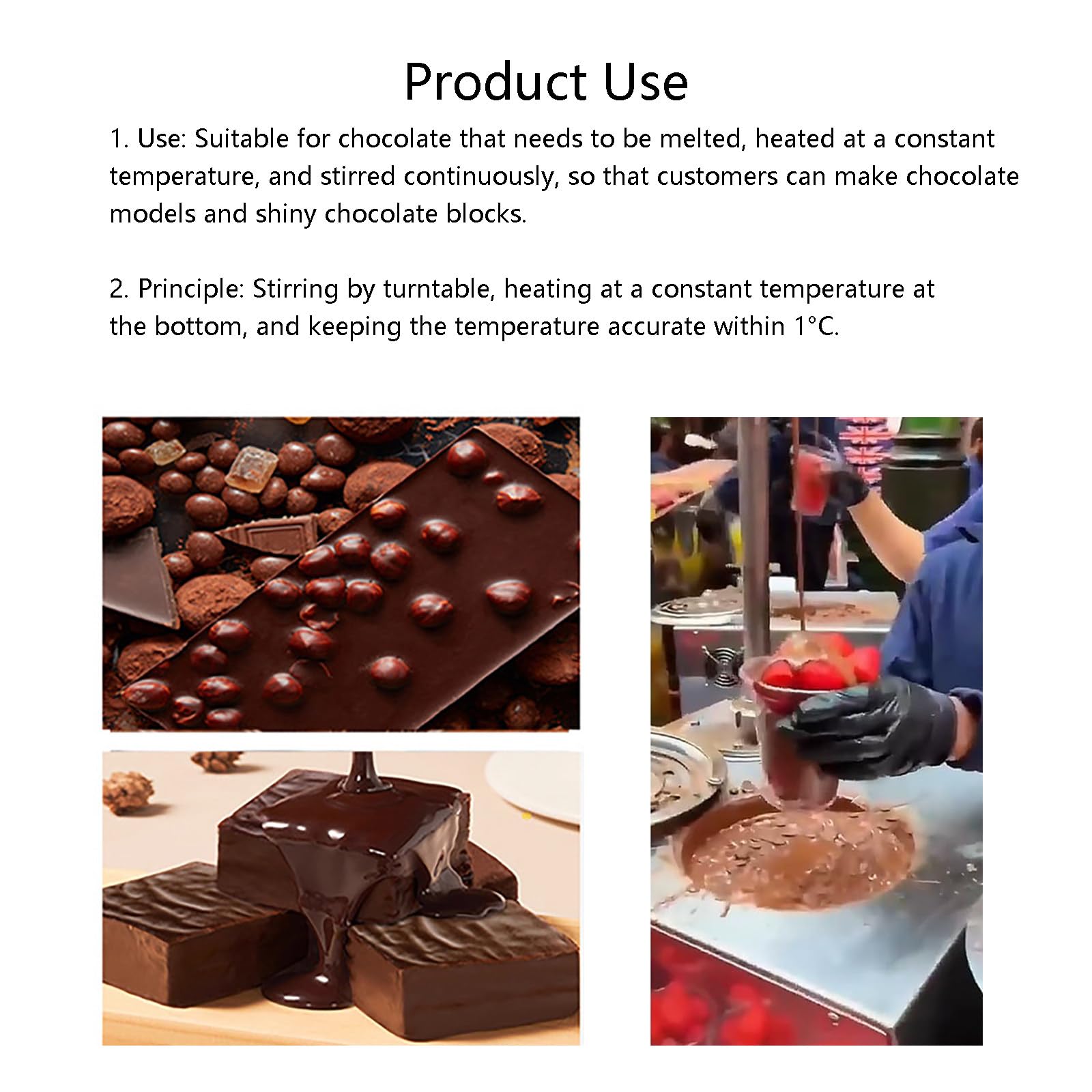 Machine de trempe de chocolat commerciale avec distributeur automatique et table vibrante, fondeur en acier inoxydable pour la production de barres de chocolat